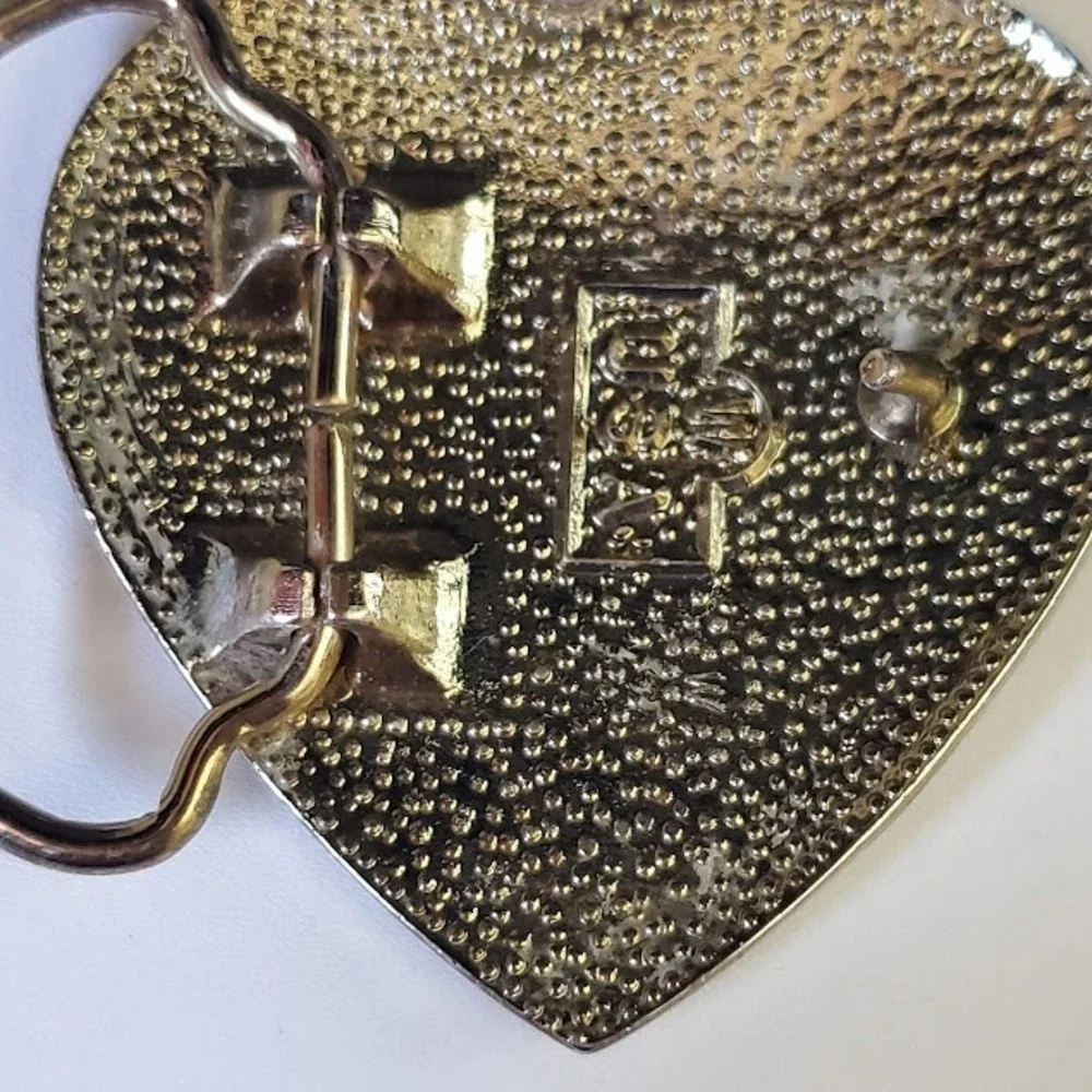 Heart Belt Buckle Etched Floral Engraved Tri Tone Western Cowgirl Rope Border
